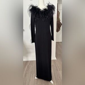 LAUREN Ralph Lauren Black Long Sleeve Dress with Feather Trim/size L